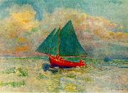 Odilon Redon Red Boat with a Blue Sail Norge oil painting reproduction